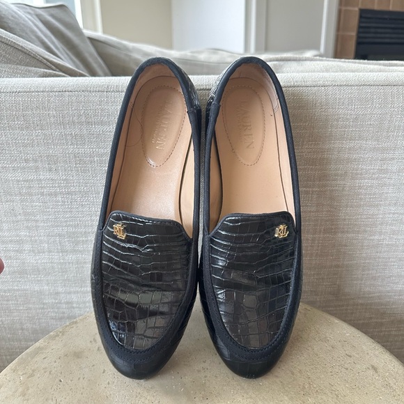 Ralph Lauren Clare Logo Loafer Flats – Black Croc Embossed, size 8.5 B - Picture 4 of 11